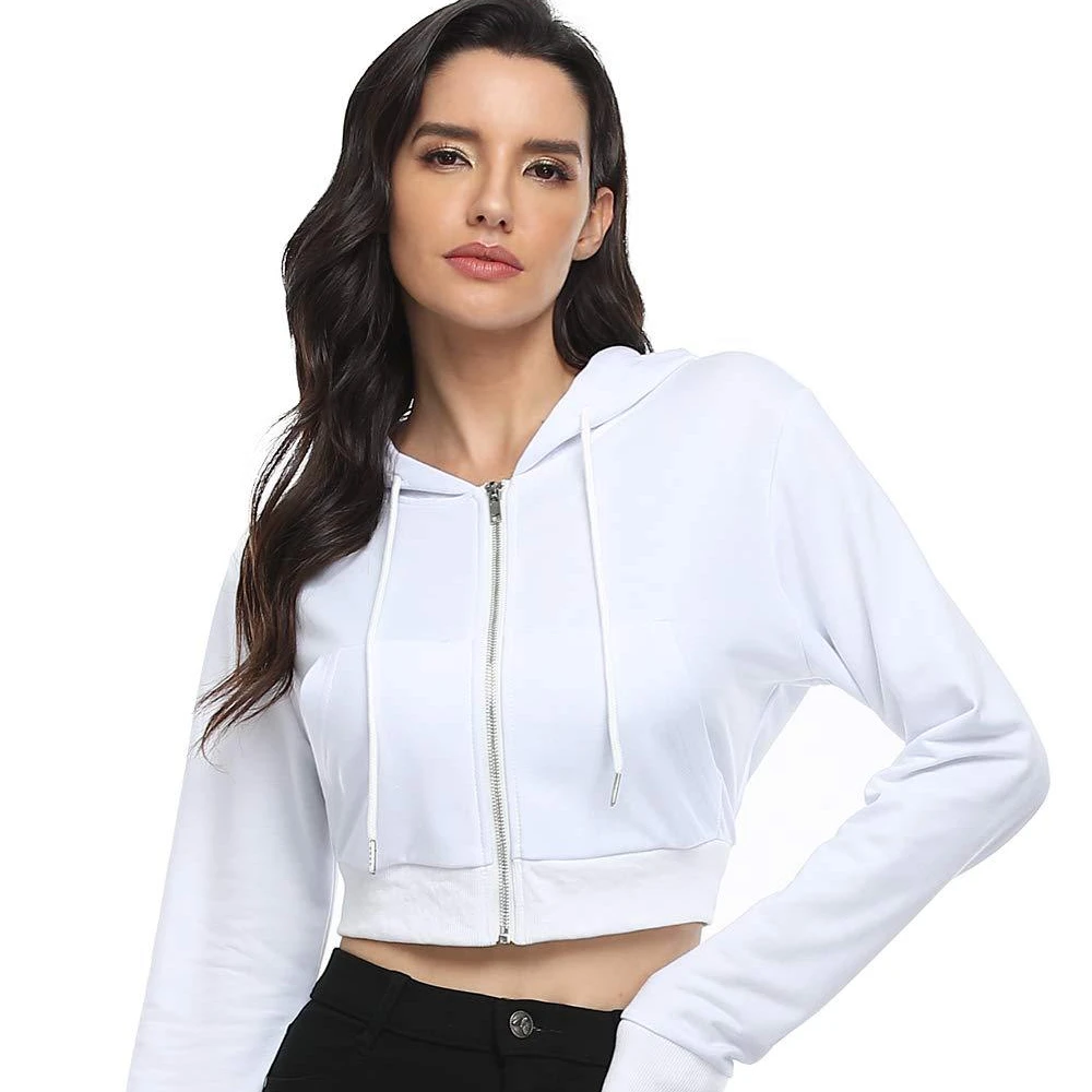 

Wholesale Gym Fitted Blank Women Hoodies Zip Crop Top Hoodie Custom Logos