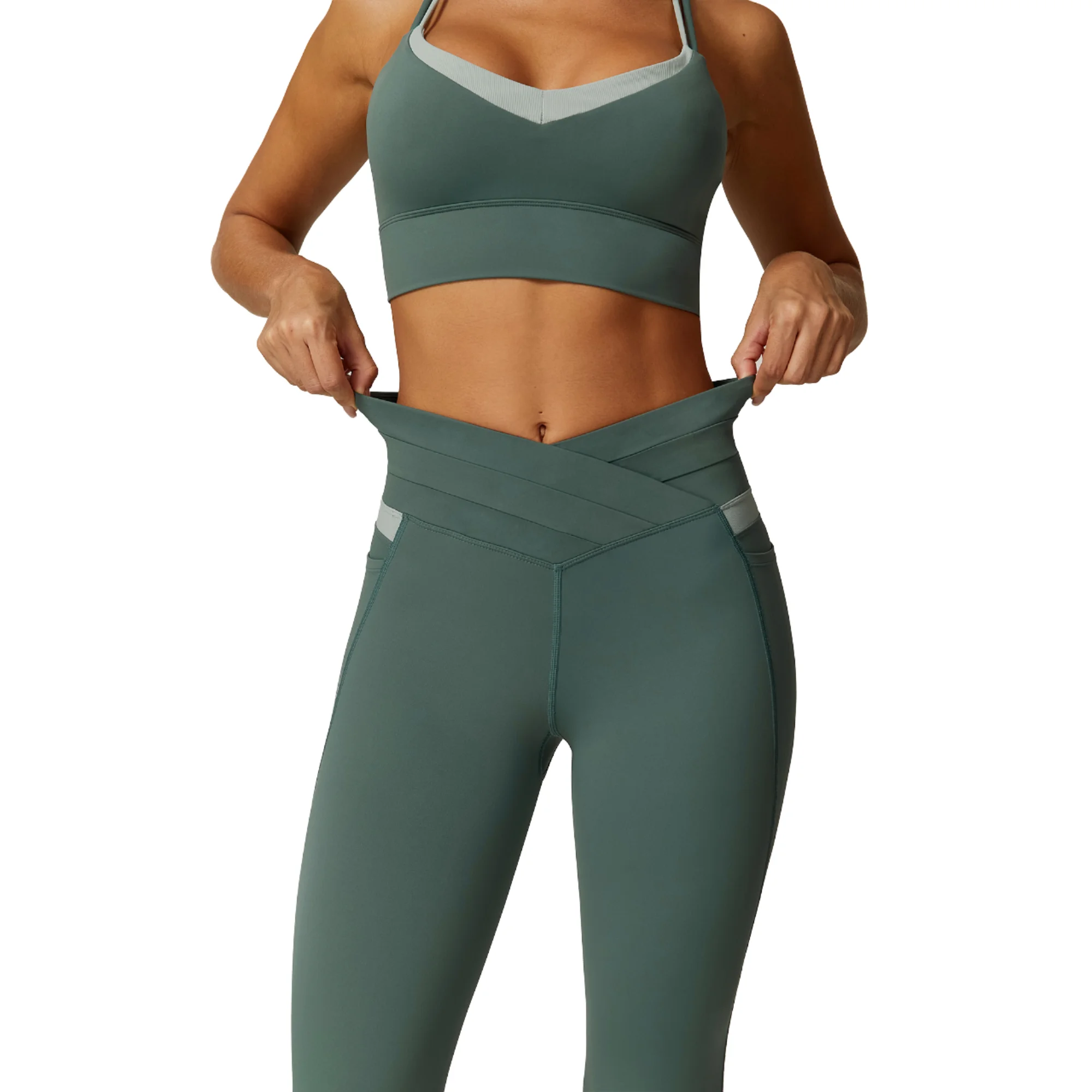High-Waisted交叉设计运动健身Yoga Set
