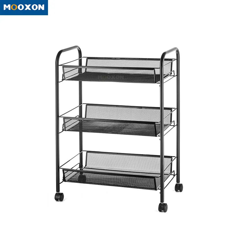 

Movable Multi-purpose Storage 3 Tiers Steel Cart Kitchen Vegetable Trolley Storage Rolling Cart, Black/white/customize beige