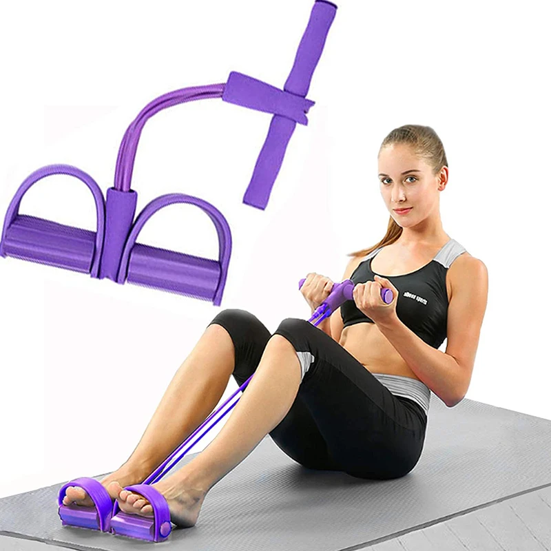 

New 2021 Home Workout 4 Tube Foot Bodybuilding Gym Fitness Equipment Elastic Pull Rope Pedal Resistance Band, Purple, blue, pink, yellow,