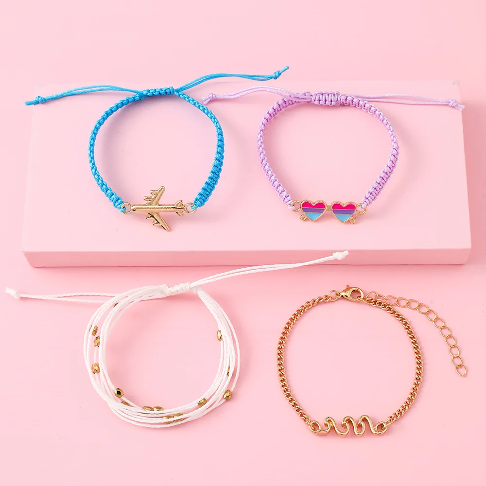 

4Pcs/Set BFF Children Jewelry Exquisite Hand Knitted Aeroplane Glasses Kids Charm Bracelet Sets