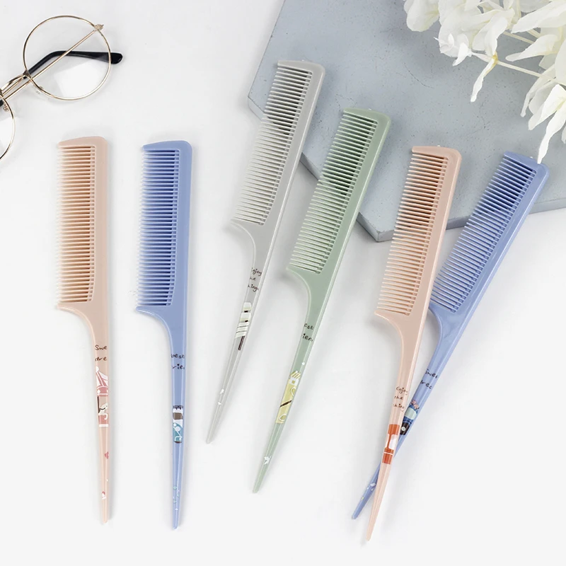 

Hot sell Plastic Hairbrush Colorful Hair Care Extra Fine Tooth Rat tail Comb, Mixed color