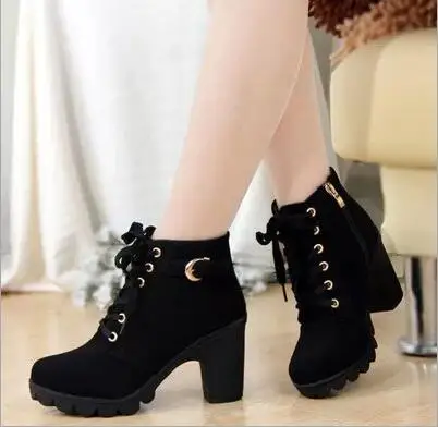

New high-heeled women's boots cross-lace short thick heel boots