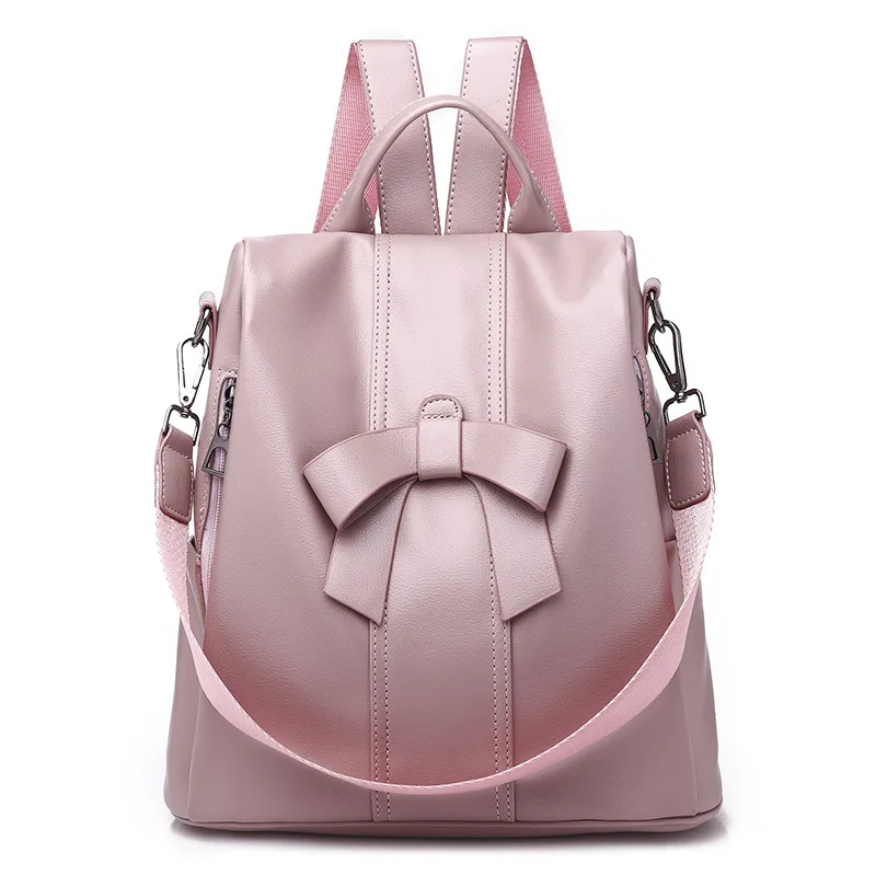 

Leather Stylish Women Backpack Newest Designer Vintage Simple with Bowknot Natural PU Cover Polyester ANTI-THEFT Female Softback, Customized color