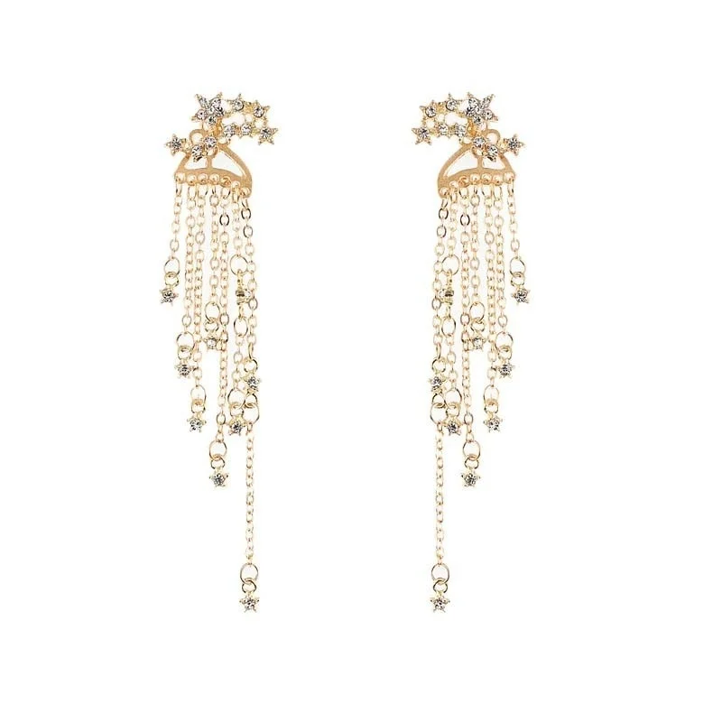 

Shining Stars Tassel Earrings Hanging Exquisite Women Drop Dangle Earrings Gold Silver