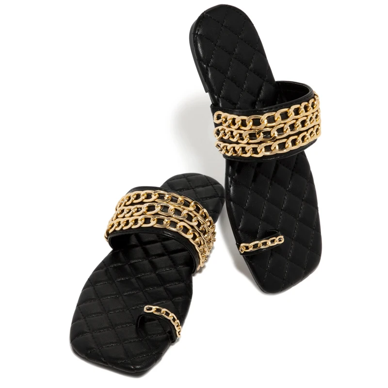 

Summer 2022 Women's slipper chain Woven flip-flops outdoor sexy casual sandals Women's open-toe Nude beach walking slippers