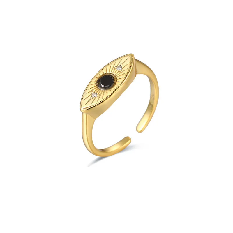 

Black Diamond 925 Sterling Silver Eye Shape Open Ring, White gold/ gold