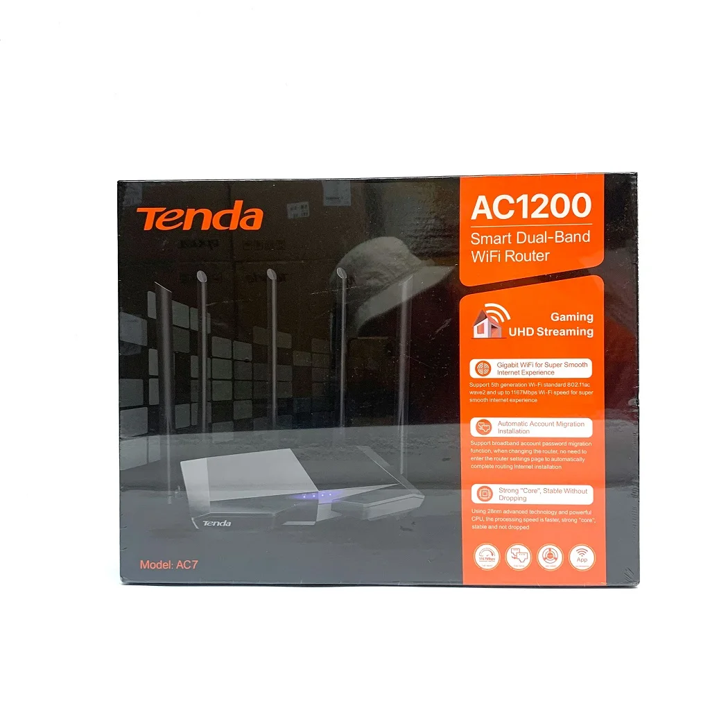 

Global version Tenda AC7 1200mbps Network Extender wifi router wall penetration antennas high-performance chip 2.4Ghz/5.0Ghz, Black