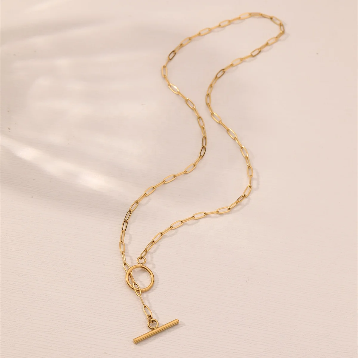 

18K Gold Plated Stainless Steel Paper Clip Chain OT Buckle Necklace, As picture