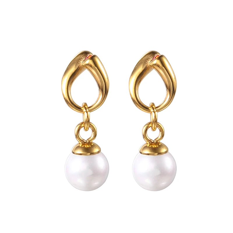

Fashion Jewelry 316l Surgical Stainless Steel Gold Pearl Earrings for Women