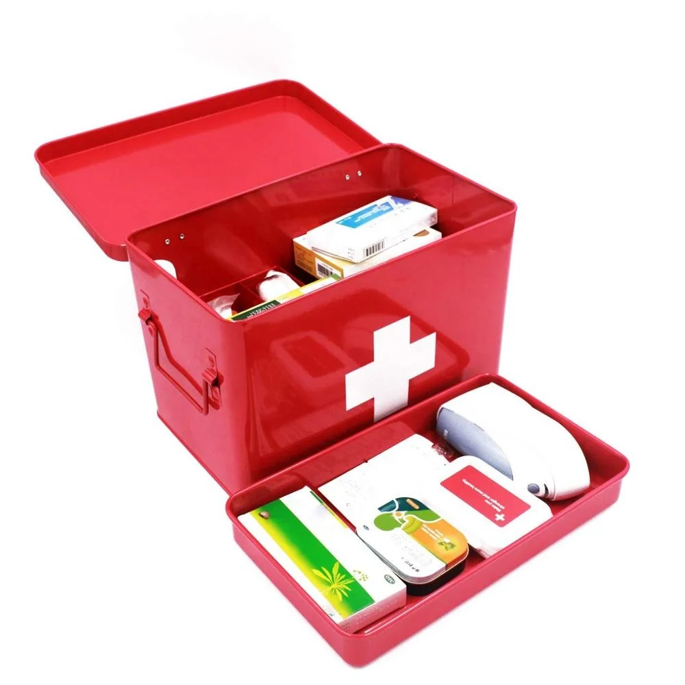 高品质的家庭小存储红色急救箱锡盒医用金属急救箱