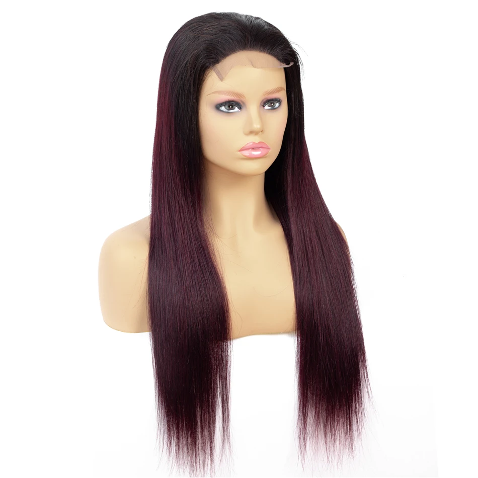 

Wholesale 100% Indian Virgin Cuticle Aligned Hair1B 27 30 1B 99j Burgundy Ombre Color Human Hair Lace Front Wigs