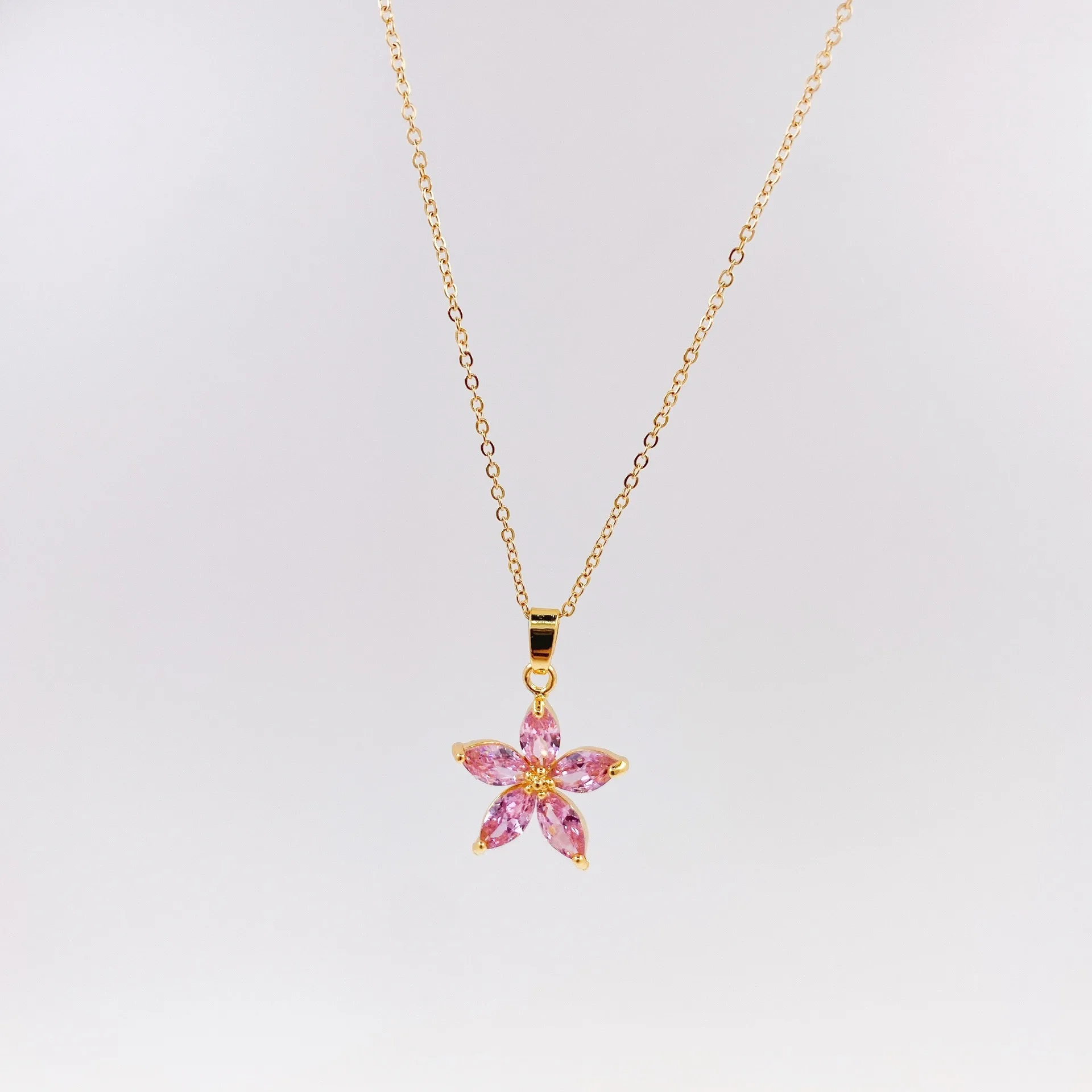 

HD fashion jewelry flower gold plated necklace pendant jewelry set for women