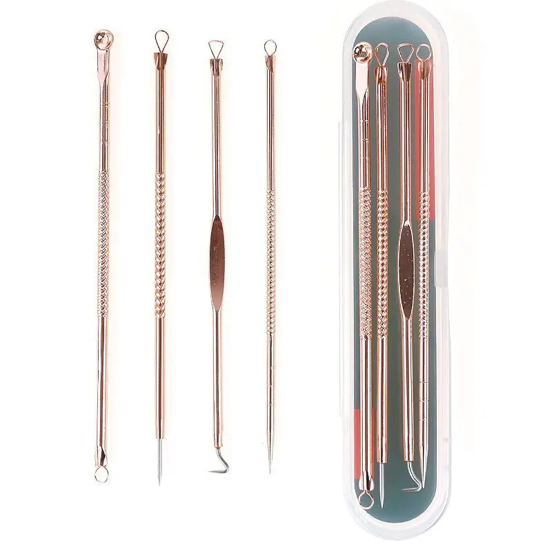 

2020 new 4pcs/pack Face Clean Care Tool Stainless steel Pimple Spot Extractor Acne Blackhead Removal Needles, Rose gold, silver