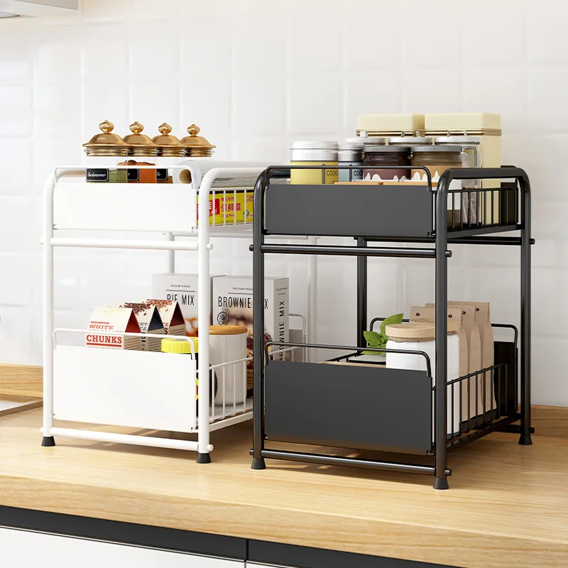 

Fashionable Kitchen Multifunctional Storage 2-tier Pullout Cabinet Spice Rack Drawer Organiser Shelf, As color card