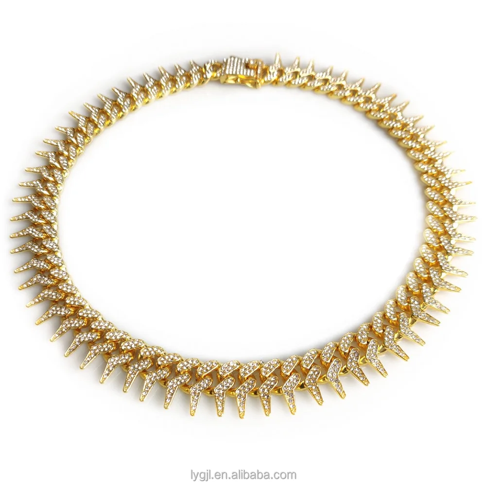 

12mm 18k Gold Iced Out Bracelet Rhinestone Zinc Alloy Gold Prong Cuban Chain Wholesale Hip Hop Jewelry