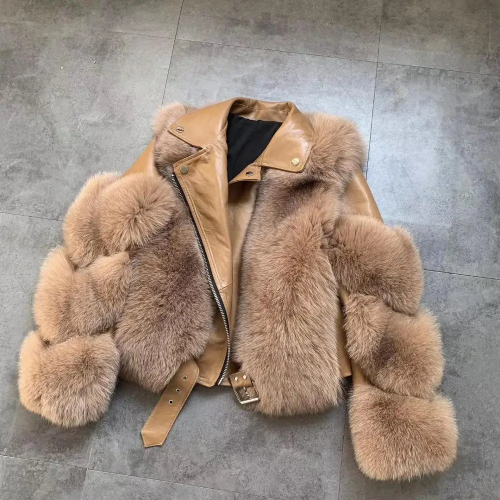 2019 Luxury Lady's Genuine Fox Round Collar Long Jacket Windproof Keep Warm Real Fox Fur Coat Women