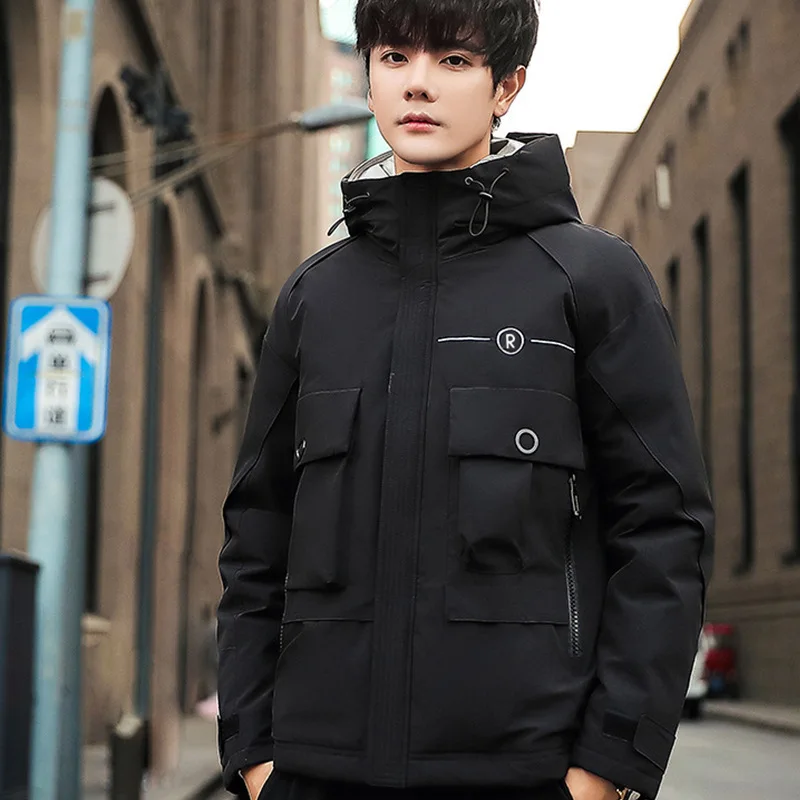 

New down jacket men's short men's Hong Kong style tooling down jacket young men's winter jacket trend