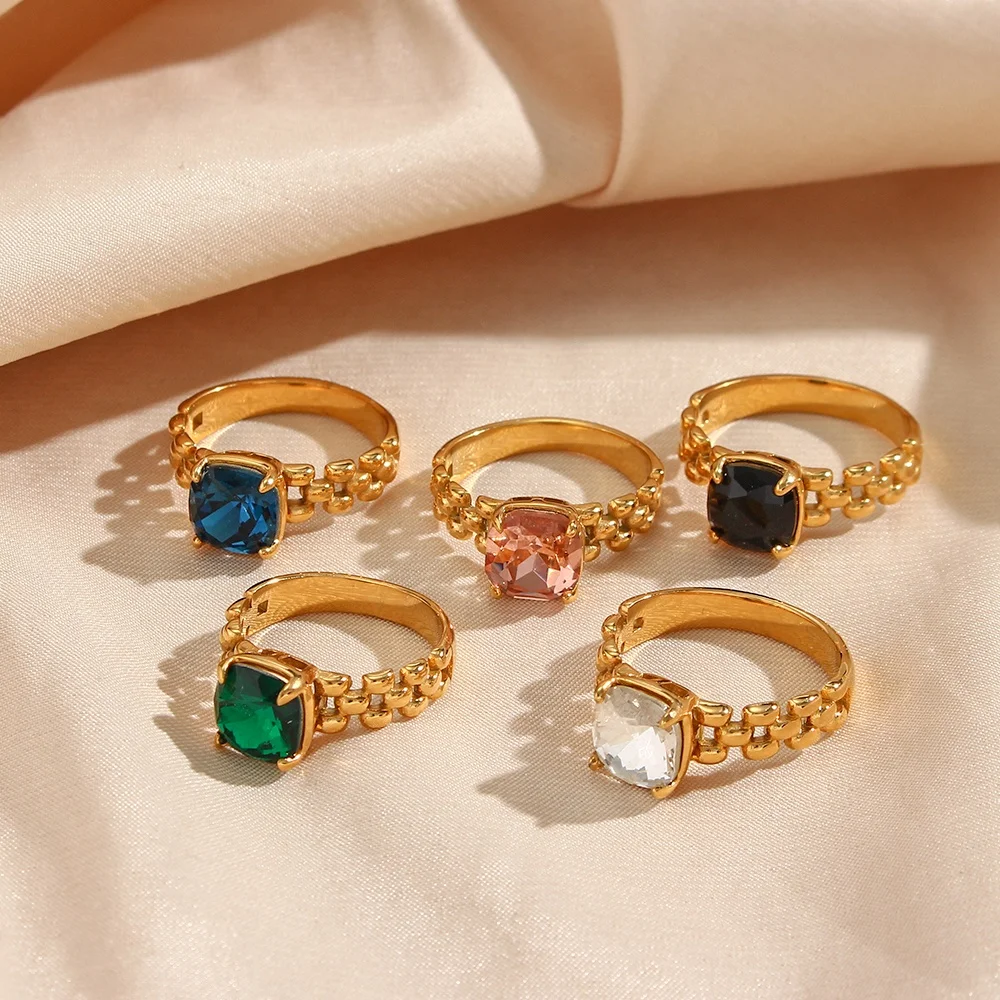 

Drop Ship Gold Plated Hollow Watchband Zircon Rings For Women Non Tarnish Stainless Steel Jewelry