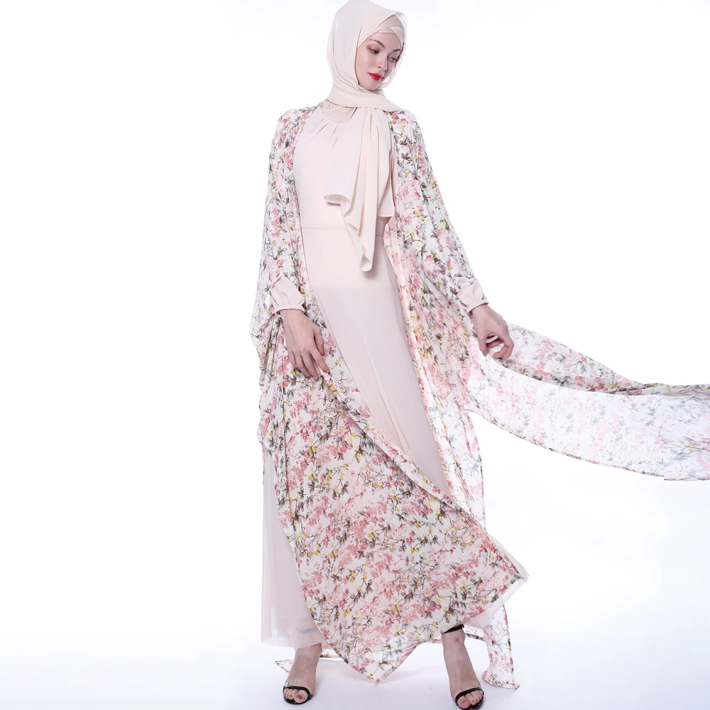 

printed chiffon washed by hand muslim dress women, Photo color