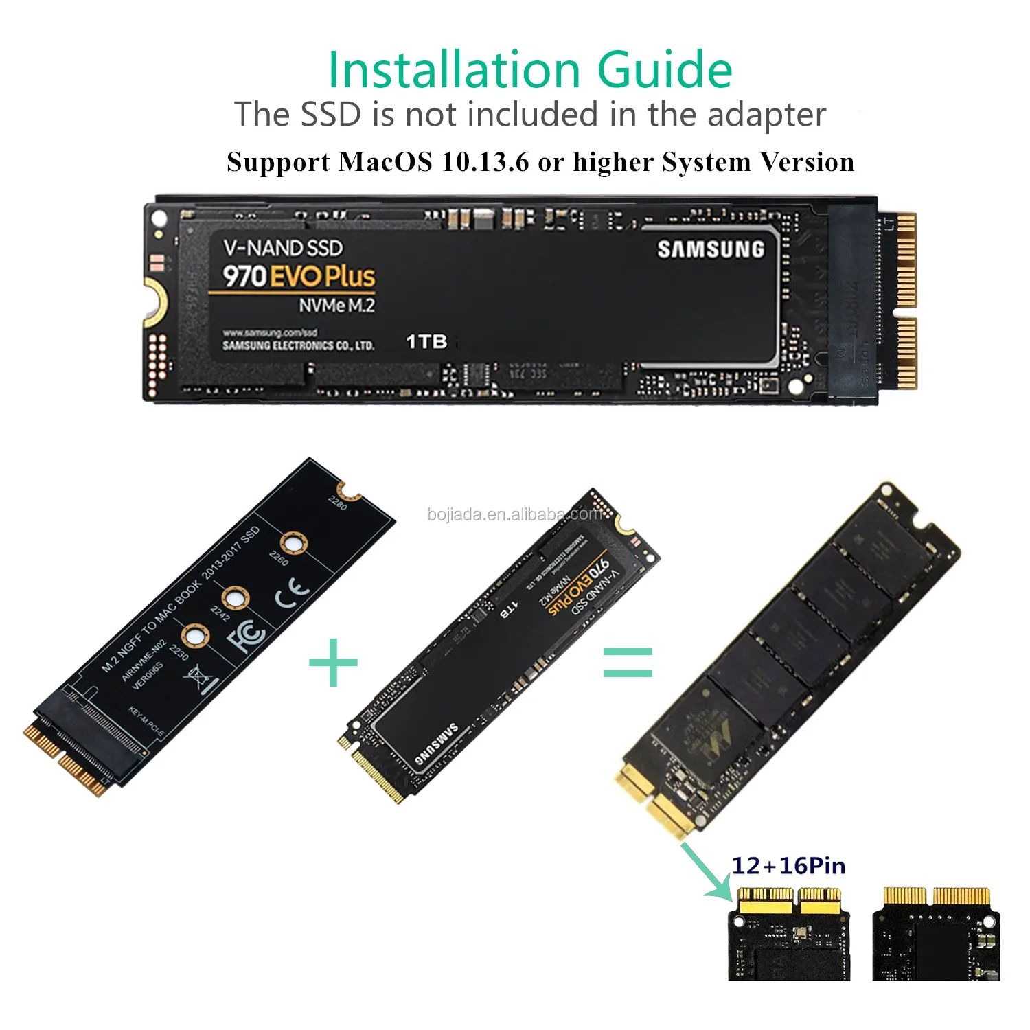 M.2 M-Key PCIe NVMe SSD to 2013/14/15/16/2017 Macbook 12+16 Pin SSD Adapter Card 