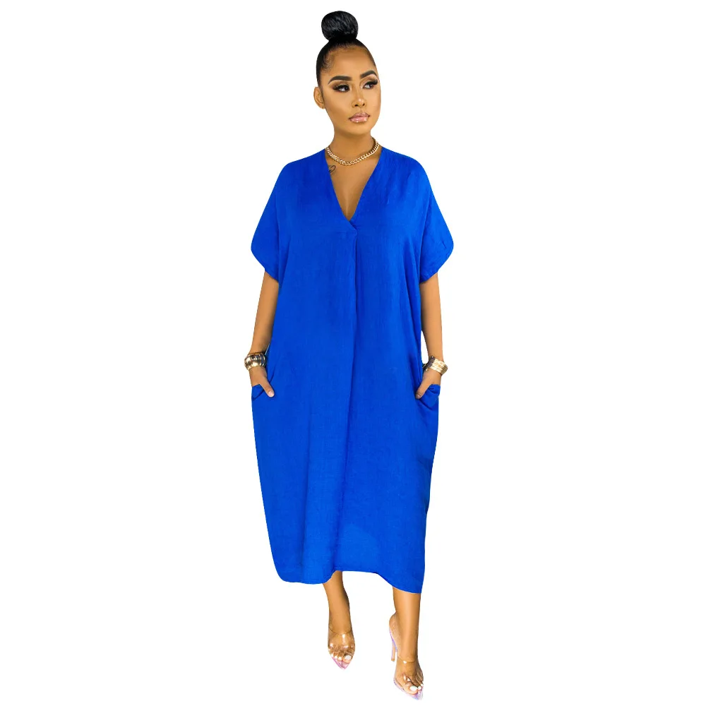 

summer new style European American fashionable dress hot sale loose leisure pure color dress ecowalson Sexy Button Dress