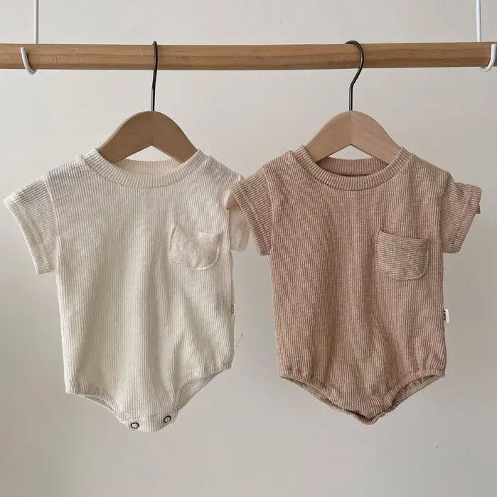 

Casual Sport Waffle Knit Short Sleeve Baby Romper Cotton Baby Boy and Girl
