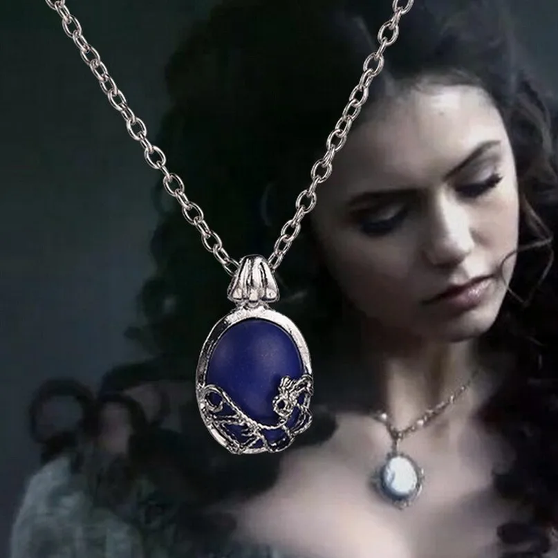 

Wholesale Vintage Vampire Diaries Necklace Katherine Sapphire Crystal Silver Necklace Catherine Stone Pendant Necklace