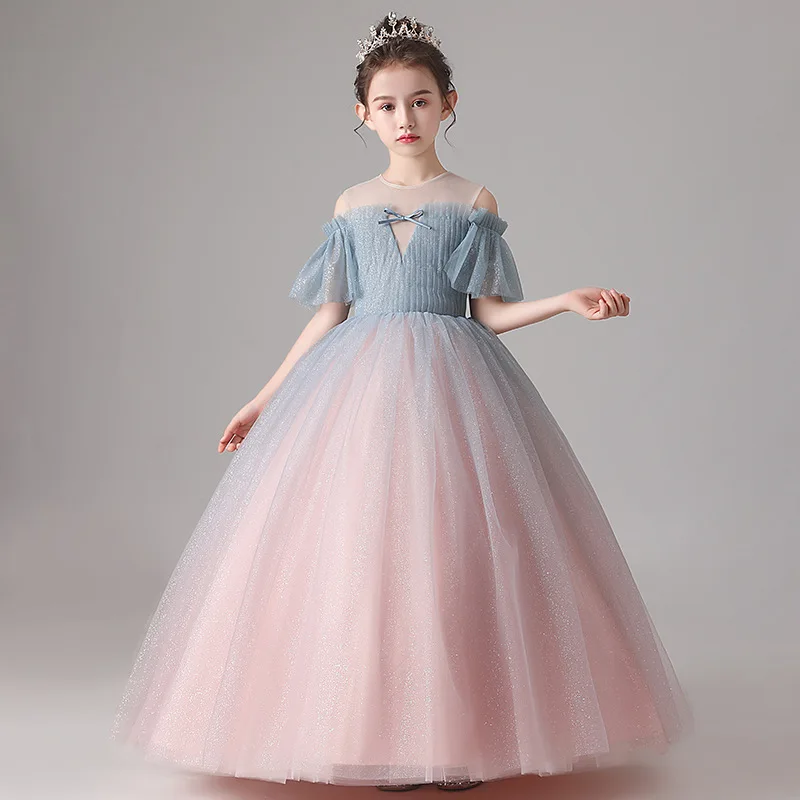 

Girls gown long lace wedding party dress kids girls elegant Prom Puffy Tulle ball gown dress, Picture