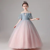 

Girls gown long lace wedding party dress kids girls elegant Prom Puffy Tulle ball gown dress
