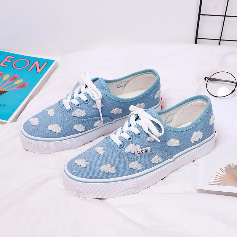 

Female Canvas Sneakers Women's Sports Shoes Summer Blue Kawaii Lolita Flats 2021 Fashion New Walk Casual Tennis Running Footwear, Qianlan qianlana