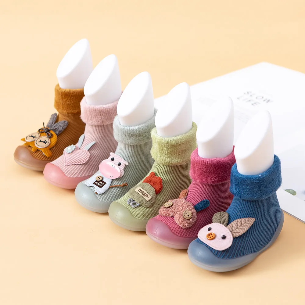 

Autumn winter children floor socks baby cartoon footwear non-slip soft bottom baby toddler socks shoes, Green/pink/grey/plum/brown