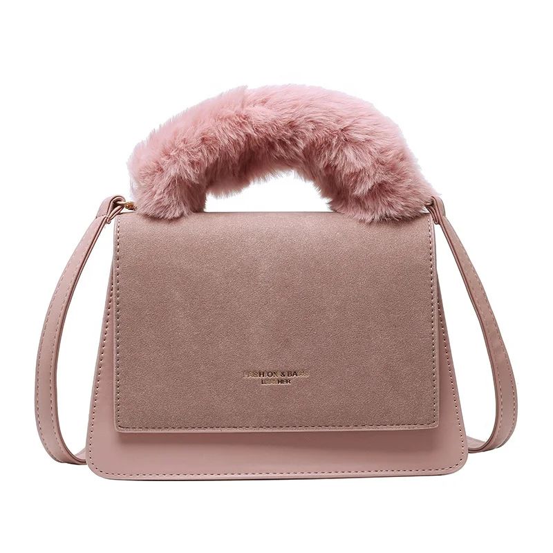 

2021 Fashionable Faux Fleece Hanlde Purses Handbags Crossbody Chest Shoulder Velvet PU Messenger Bag Womens Fur Leather Bags