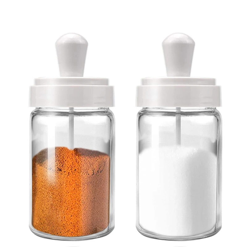 

Kitchen seasoning spice pots plastic seasoning box storage container condiment jars with cover and spoon, Clear