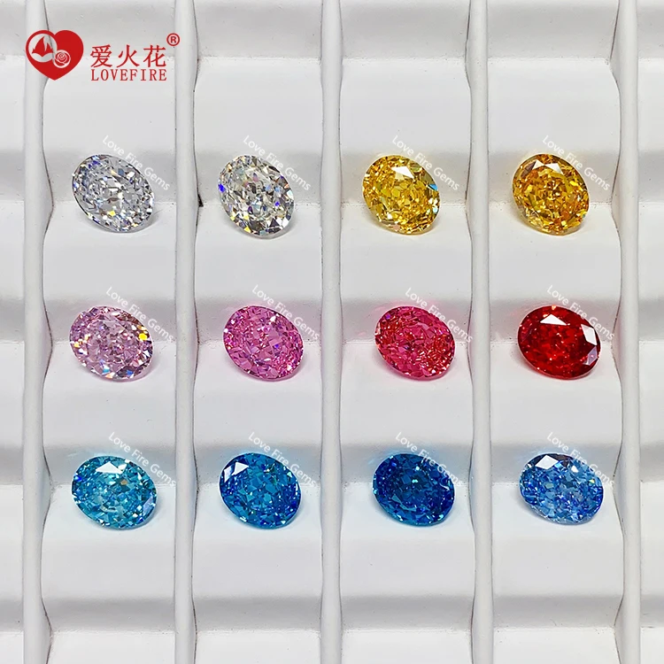 

5A+ zircon diamond yellow pink blue colors oval shape cubic zirconia stone crushed ice cut synthetic loose cz