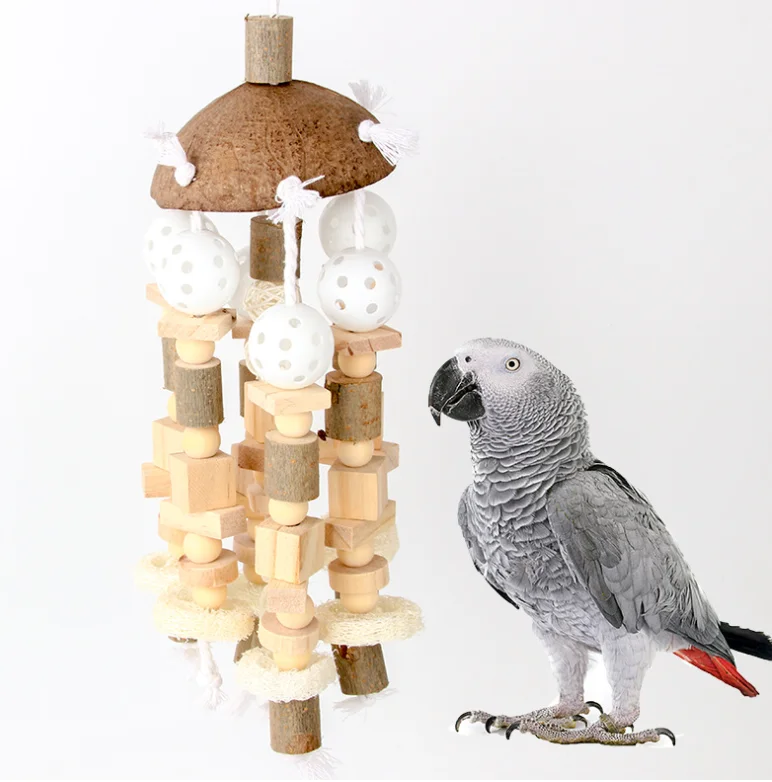 

Wholesale New Style Bird Large Parrot Toys Natural Wooden Blocks Bird Chewing Toy Bite Toy Suits for Macaws Parrots