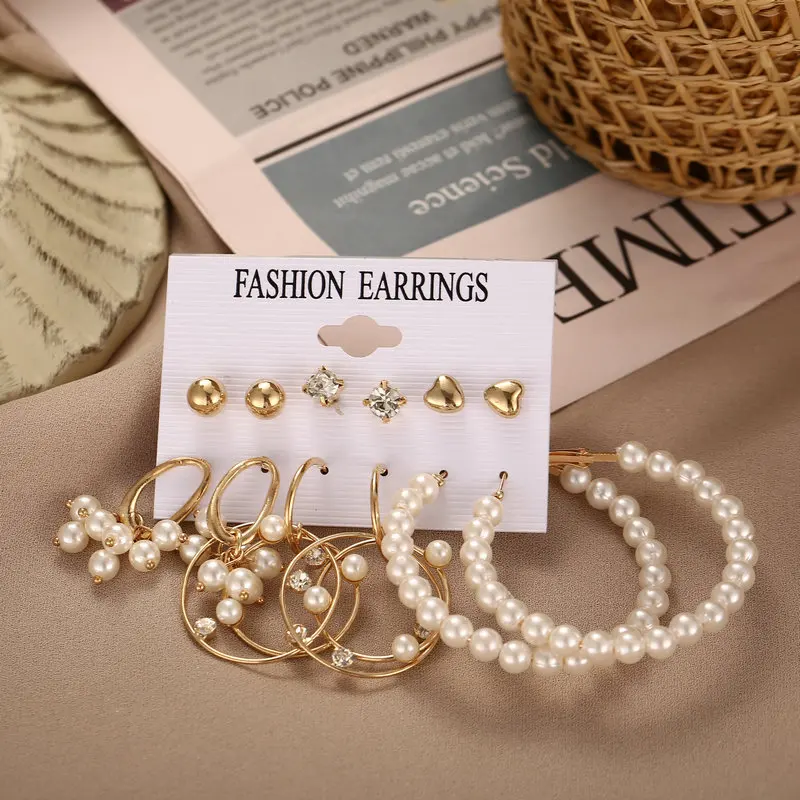 

51640 New design Fashion earrings set pearls Hoop earrings hoop earrings set