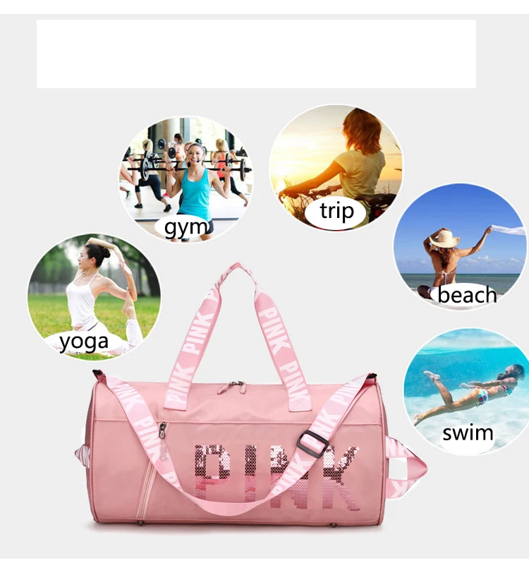 

FREE SHIPPING Custom Logo High Quality Waterproof pink duffle bag luggage storage bag travel Sports bag, As show
