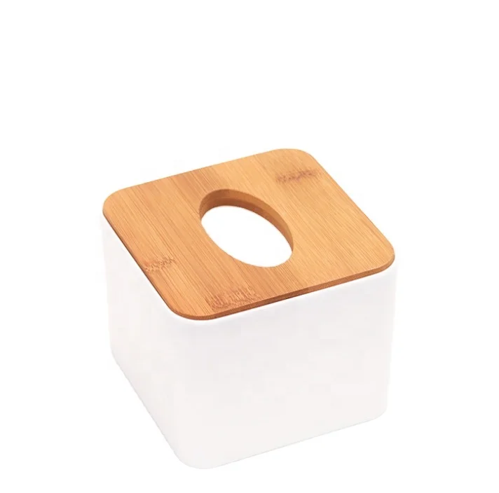 

Facial Bamboo cover Square Tissue Box Holder Napkin Case, As picture