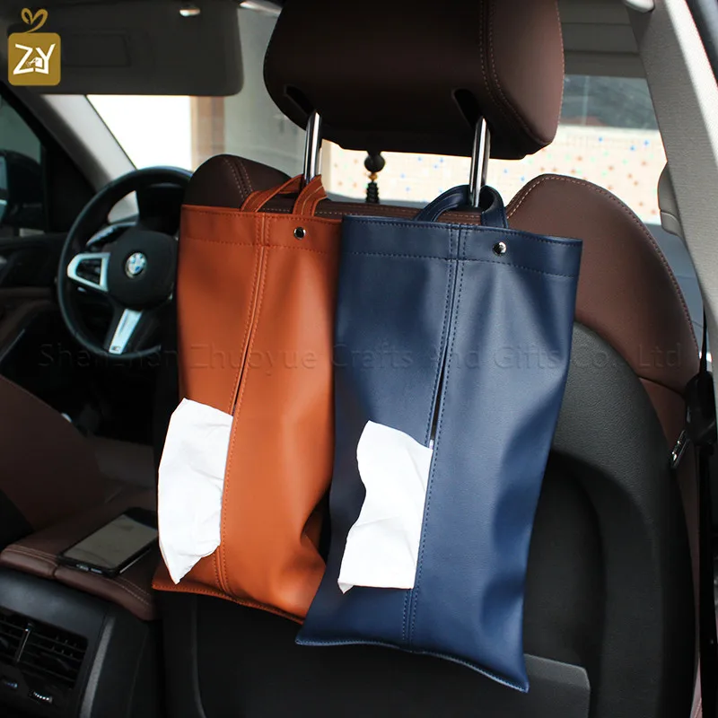 

Personalized Leather Hanging Tissue Box Cover Car Towel Napkin Pouch Holder Portable Storage Bag For Car Interior Accessories
