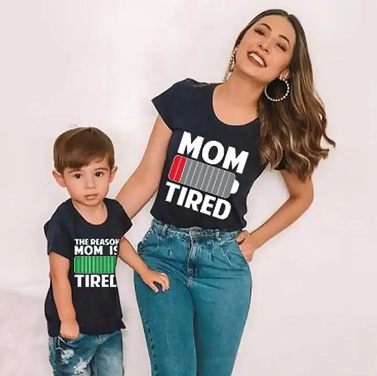

Family Mother And Son Matching Clothes Parent Child Outfit Women Boys Print Tops T-Shirt Pattern Printing Set Kids Bodysuit, Black;red