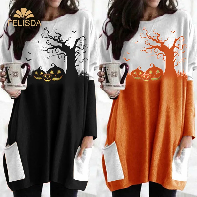 

New Women Autumn Winter Long Sleeve Vintage Pumpkins Halloween Evening Prom Costume Christmas Party Swing Dress 3XL