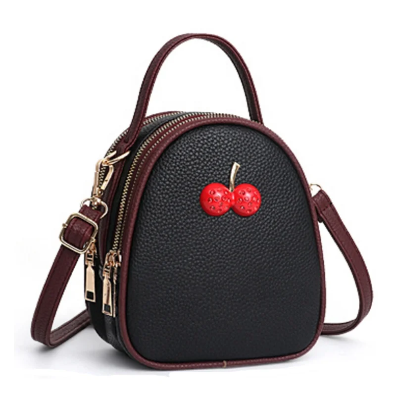

Fashion Black Color zipper& Edge Paint Pu Leather Crossbody Shoulder Be Ladies Mini Backpack
