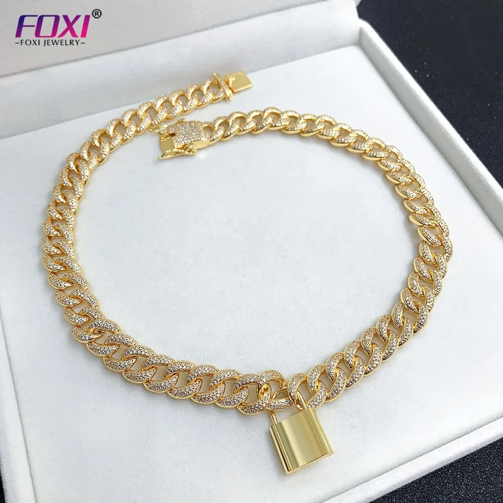 

Padlock Lock Pendant Statement Cuban Link Chain Layered Gold Plated Necklace Women Jewelry Set Collares Mujer