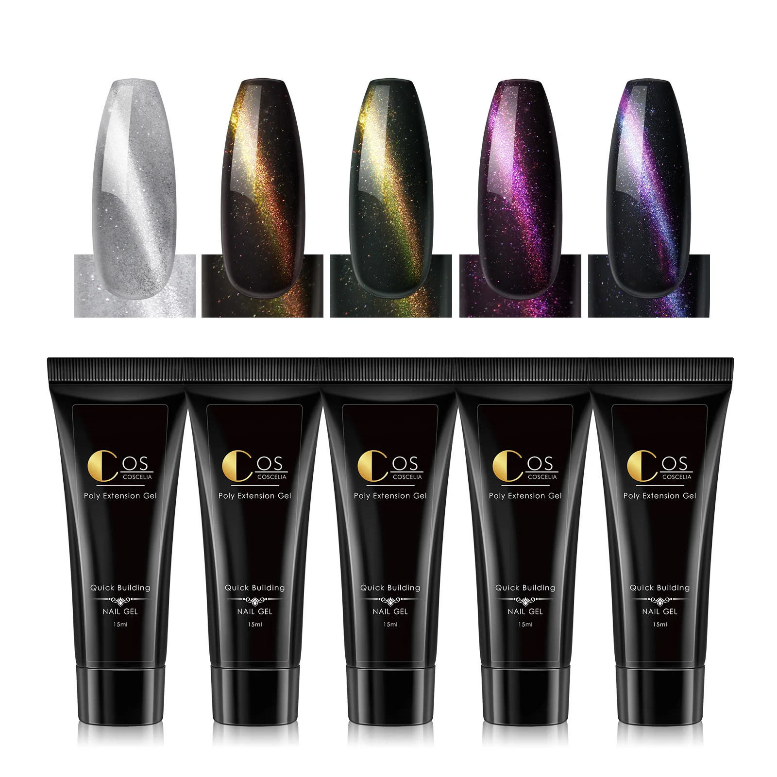 

COSCELIA 5 Colors Cat Eye Builder Nail Gel Poly Nail Gel Nail art Extension Gel