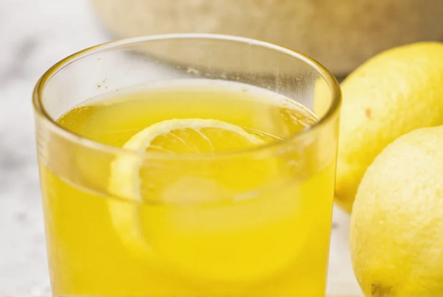 Fresh lemon ginger turmeric shot in small glass