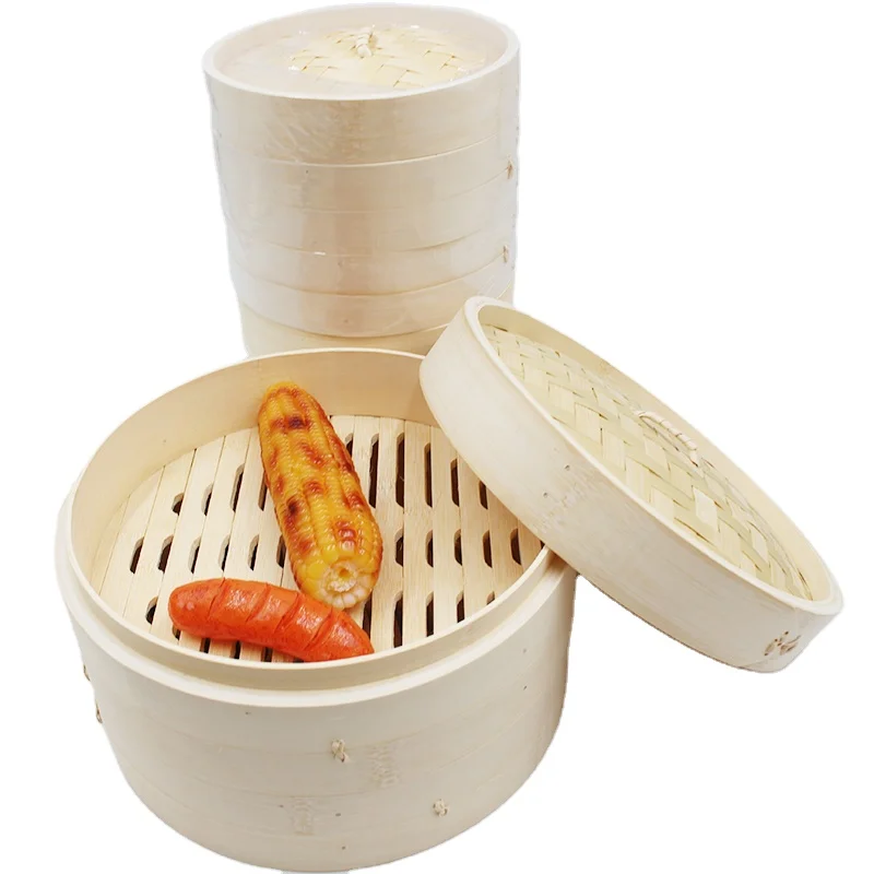 

Amazon Hot sale 10 Inch Bamboo Steamer Basket 2 Tier Food Steamer With Lid, Natural color