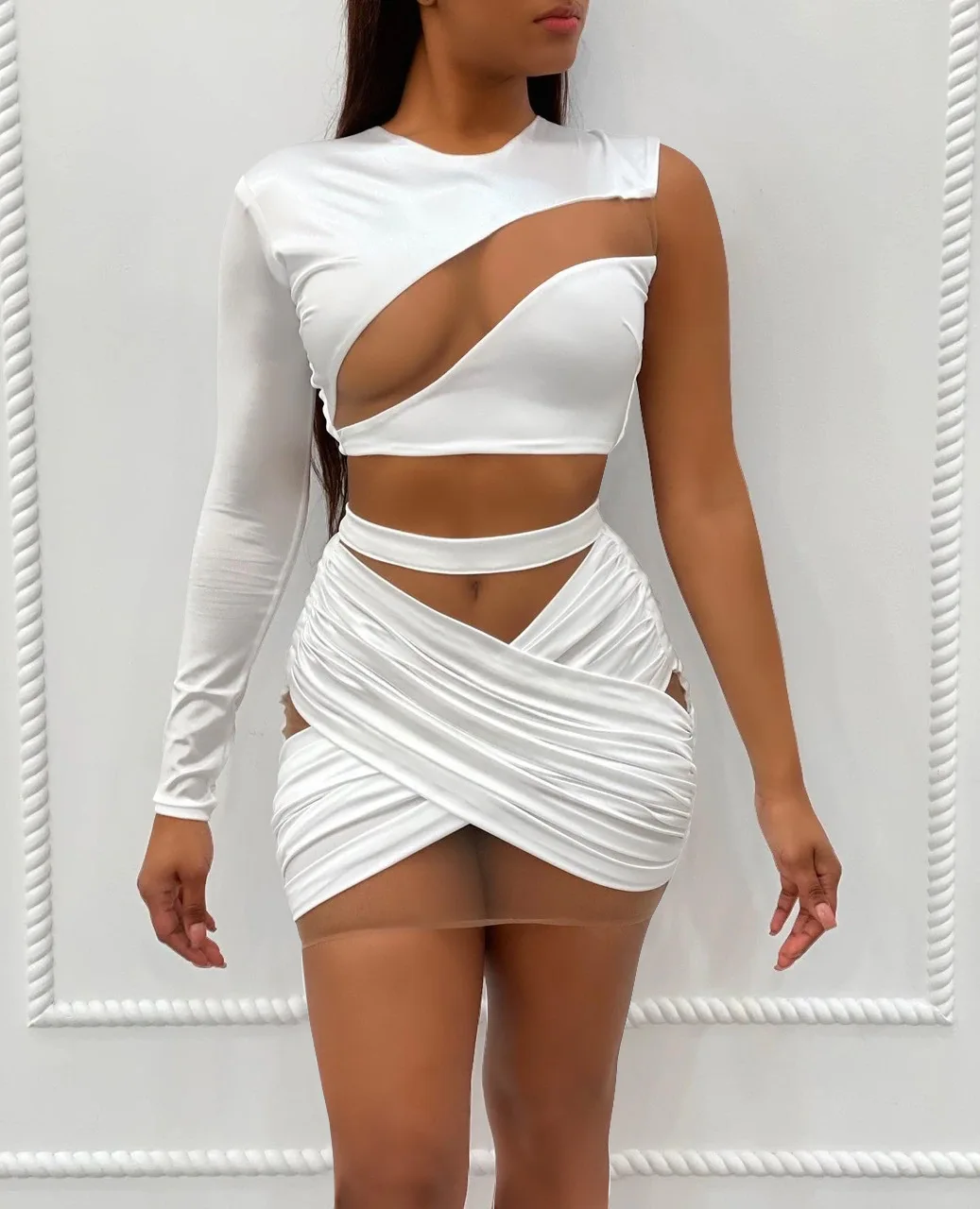 

Mesh Pleated Skirt Set Women Clothing Fall Winter 2021 Plus Size Crop Top And Mini Skirts Two Piece Set Outfits 2 Pc Set Shorts