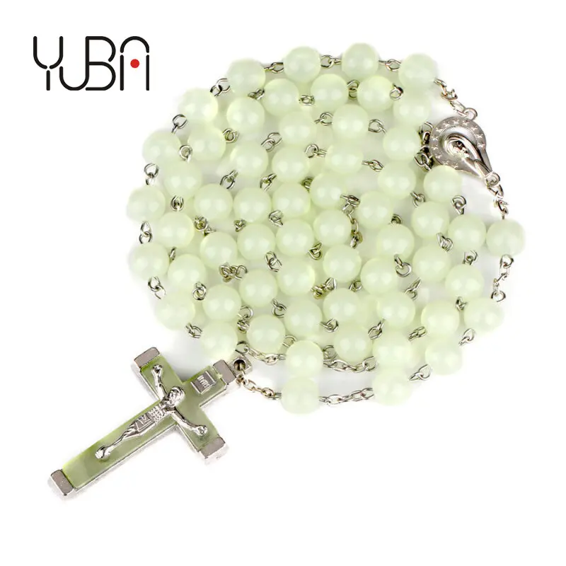 

Luminous in The Dark Rosary Beads Catholic Necklace Cheap Rosary Crucifix Drop Shipping, Cream