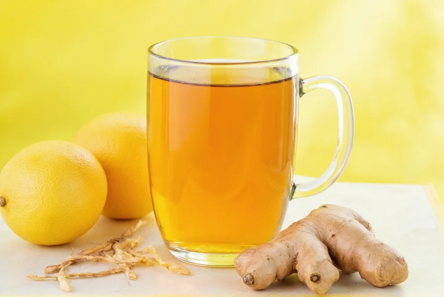 Properly prepared ginger lemon tea in a ceramic mug